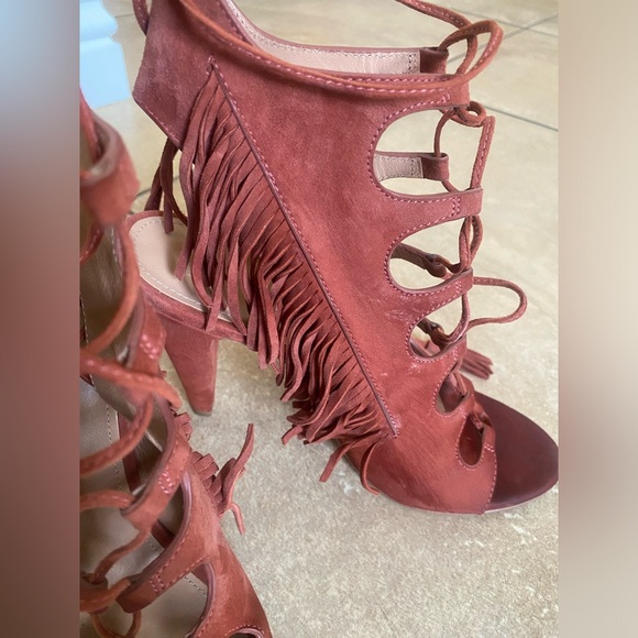 Sigerson Morrison Fringe Ankle Sandals Rose pink Sz7.5 - Picture 10 of 15